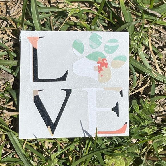 Floral LOVE Dog Print Vinyl Window Decal - Picture 1 of 3
